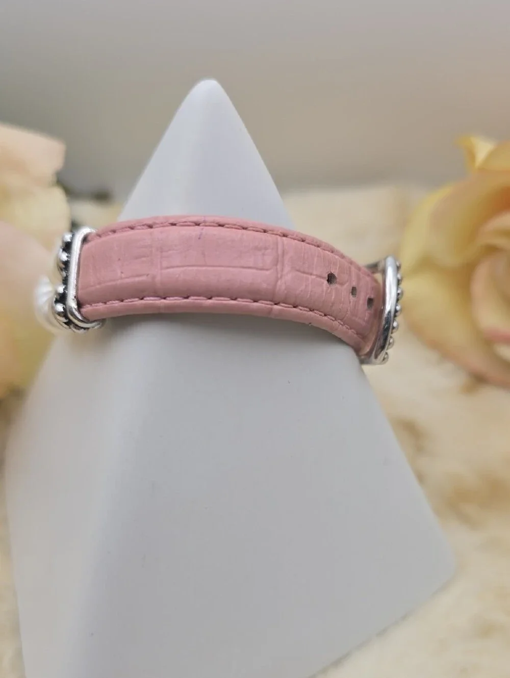 Honora Vintage Pink Leather Double Row Cultured Freshwater Pearl Buckle Bracelet